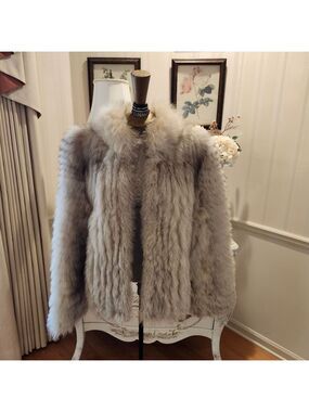 Vintage Saga Fox Silver Fur Jacket Coat Rock Star Glam L